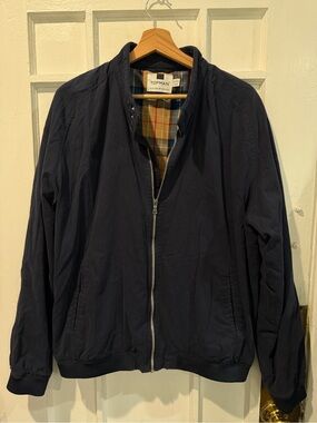 Topman Navy Zip Front Bomber Jacket